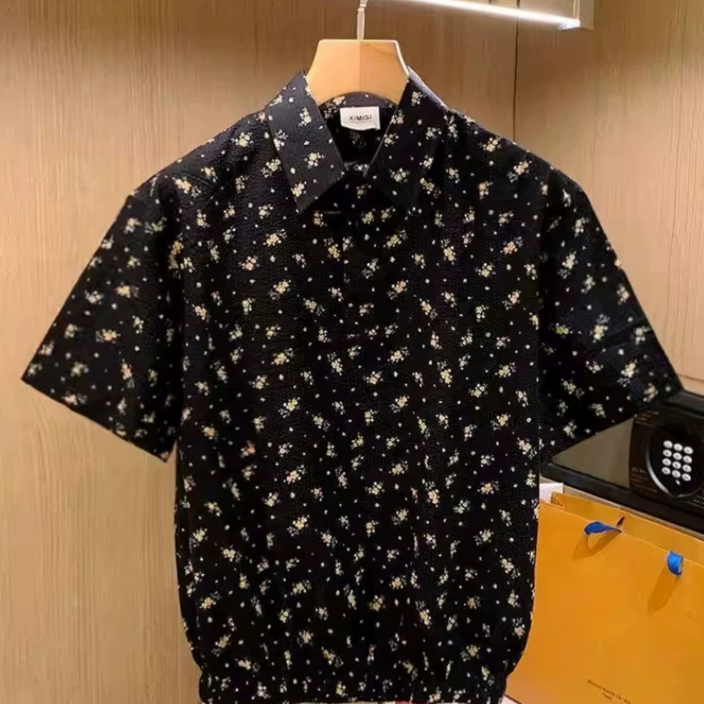 Black Tiny Floral Short Sleeve Shirt